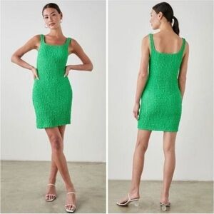 Rails Neon Green Textured Scoop Neck Mini Dress
